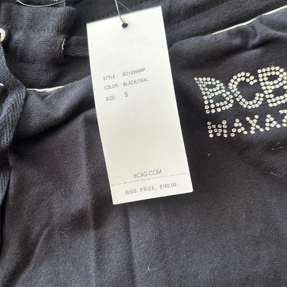 BCBG Max Azria Black track suit jacket and pants with floral Rhinestone Logo - Picture 16 of 16